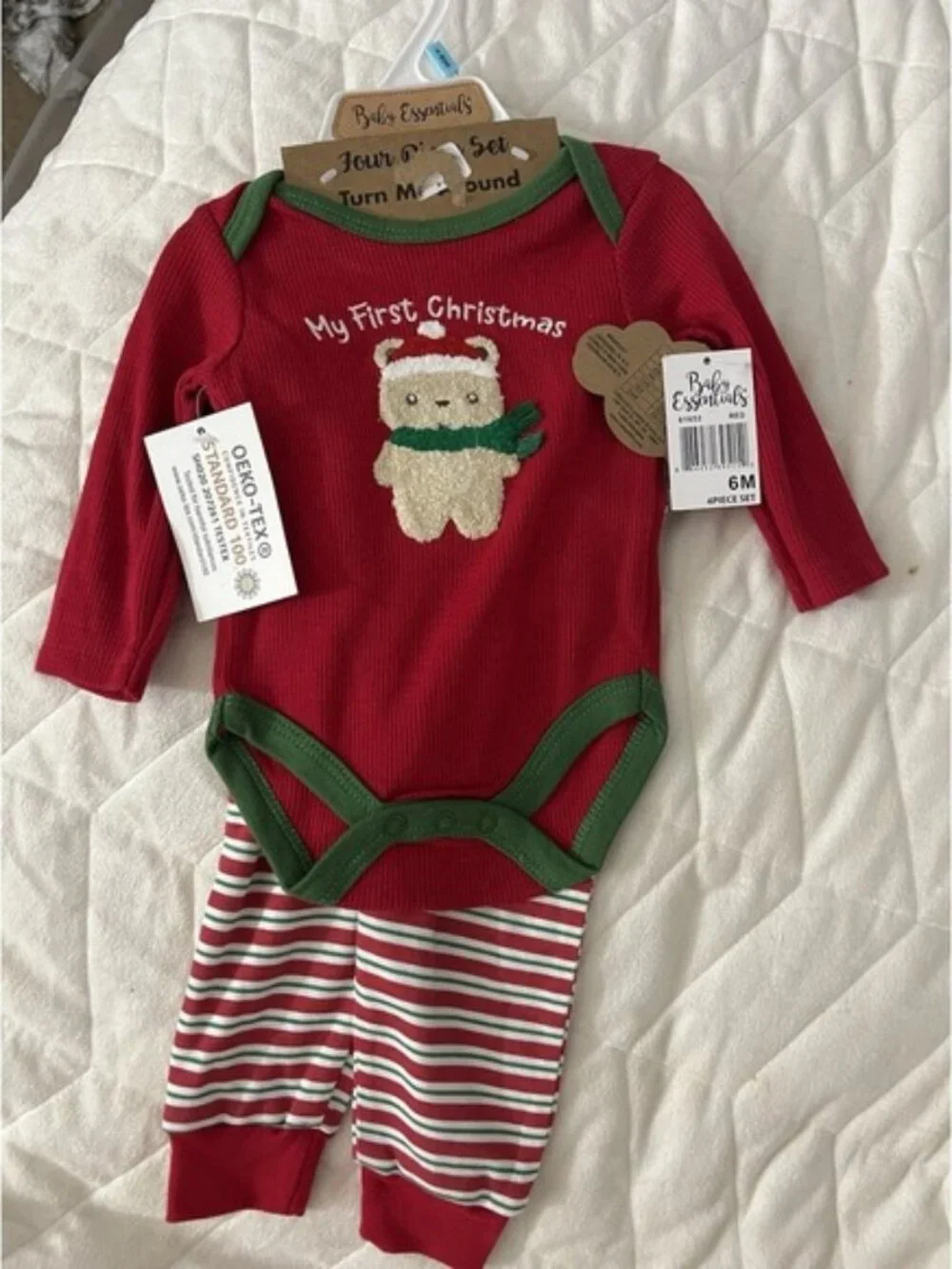 NEW Baby Essentials 4‎ piece Santa Christmas Outfit baby boy 6m 1st Christmas